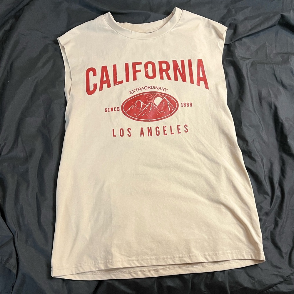 Cream Tank Top with Red California Print